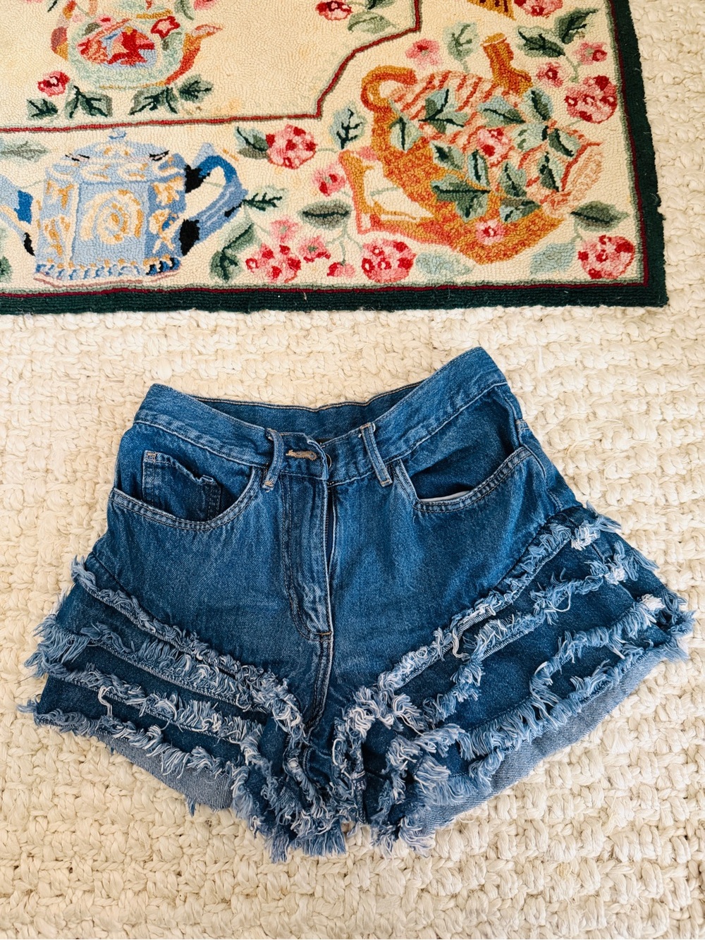 High-Rise Tiered Ruffle Denim Shorts